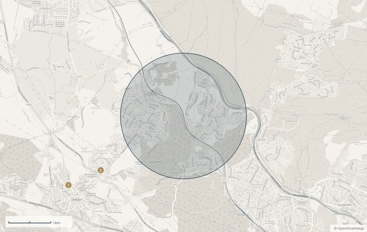 Mapa de la zona de El lujo de vivir en una planta con los puntos cercanos numerados